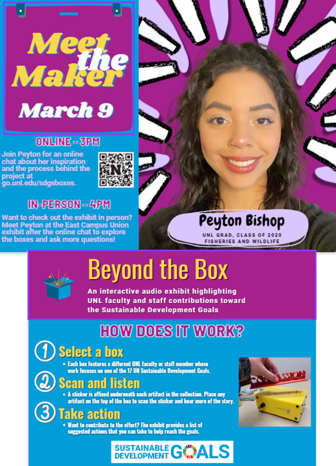 “Meet the Maker” of the Beyond the Box SDGs exhibit, Nebraska alumna